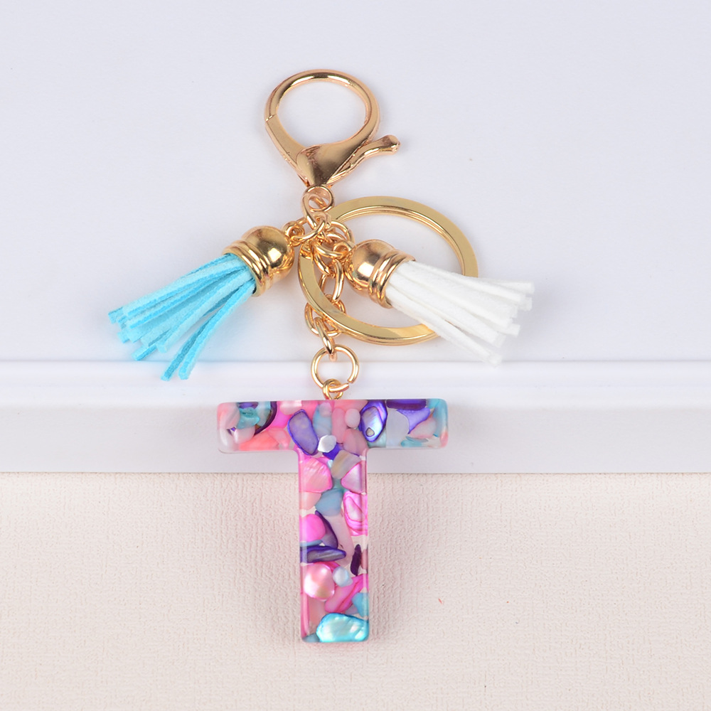 Keychain de iniciales de goteo de pegamento mezcla de piedra de letras de llaves lindas bolsos de damas llaves de automóviles colgantes joyas