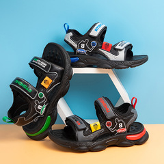 Men's Han Style Open-Toe PU Summer Student Boy with Invisible Insole, Velcro Child Sand Sports Shoes