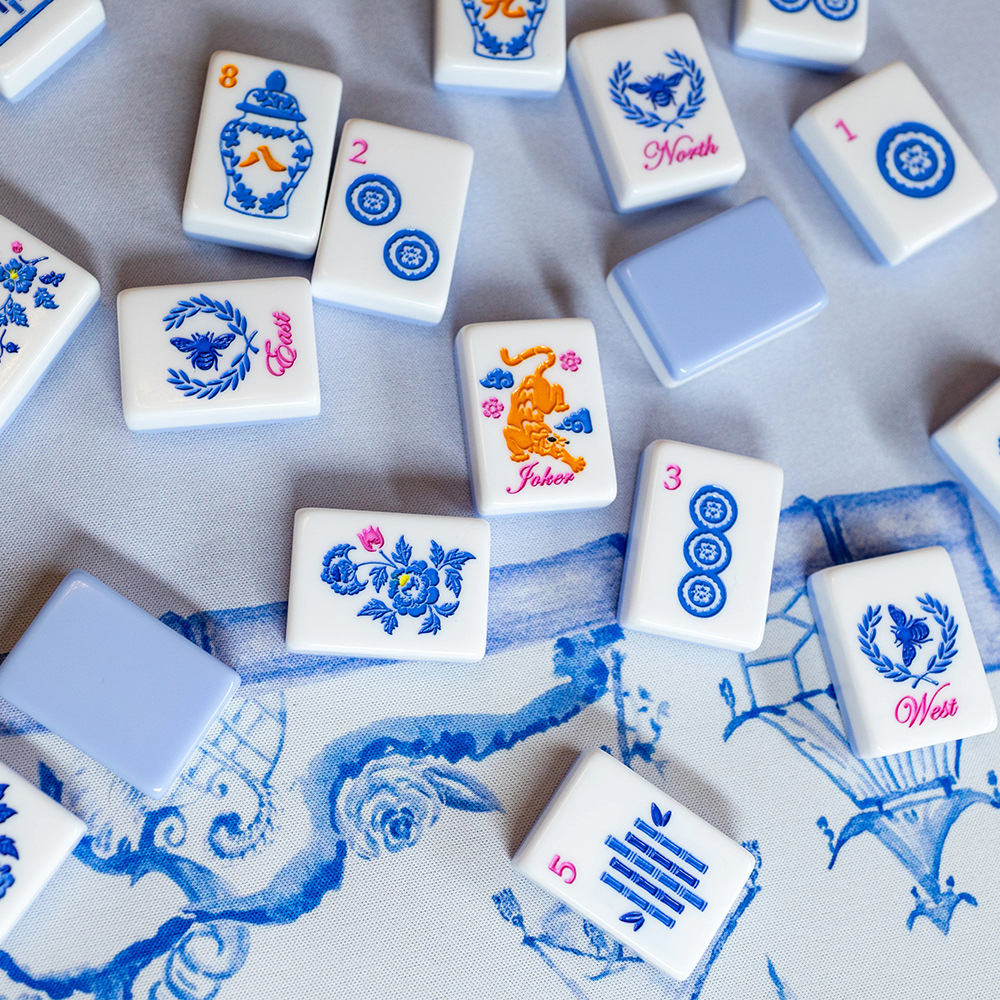 American blue and white porcelain acrylic mahjong tiles, 160 pieces, home-use gift set, hand-cranked crystal tiles