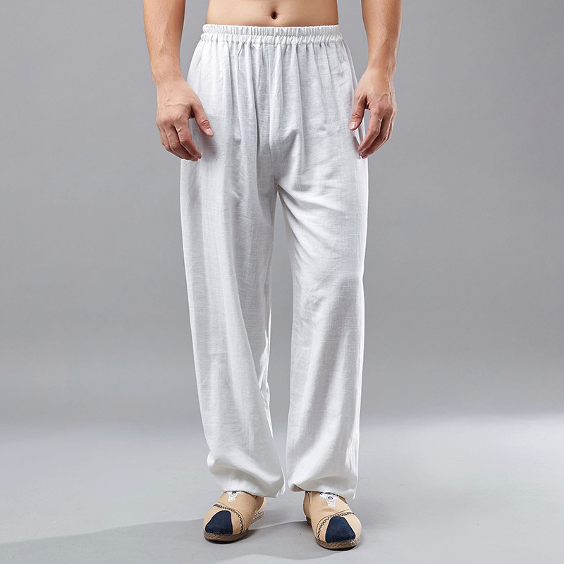 Ma Fan Spring New Men's Loose Cotton and Linen Men's Pants Chinese Linen Tight Waist Kung Fu Pants Loose plus size Cotton and Linen
