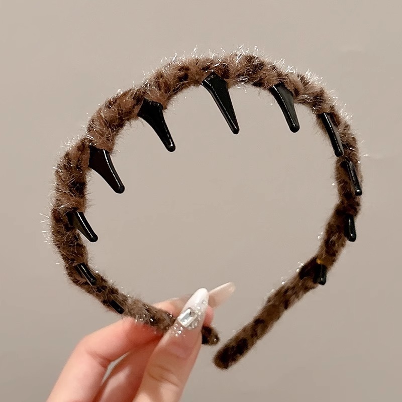 Alto cráneo de lana ondulado banda de cabello para mujeres lavado de cara maquillaje especial banda de cabello con dientes antideslizante acabado de cabello agrupado tocado