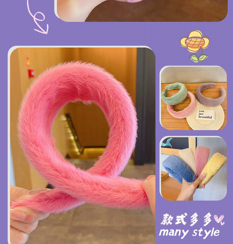 Simple Candy-colored Plush Wide Hair Band Wholesale Nihaojewelry display picture 6