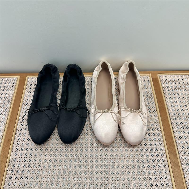 Niche T*R Bow Ballet Shoes for Women, Satin Comfortable Versatile Flat Granny Shoes, Commuter Shallow Mouth Single Shoes