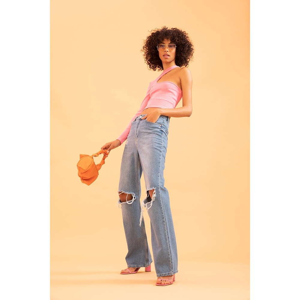 ​​Women's Retro Ripped Wide Leg Jeans – Distressed Drape Floor-Length Denim Pants In Medium Blue, Light Blue & Black​​_mkmklike.com