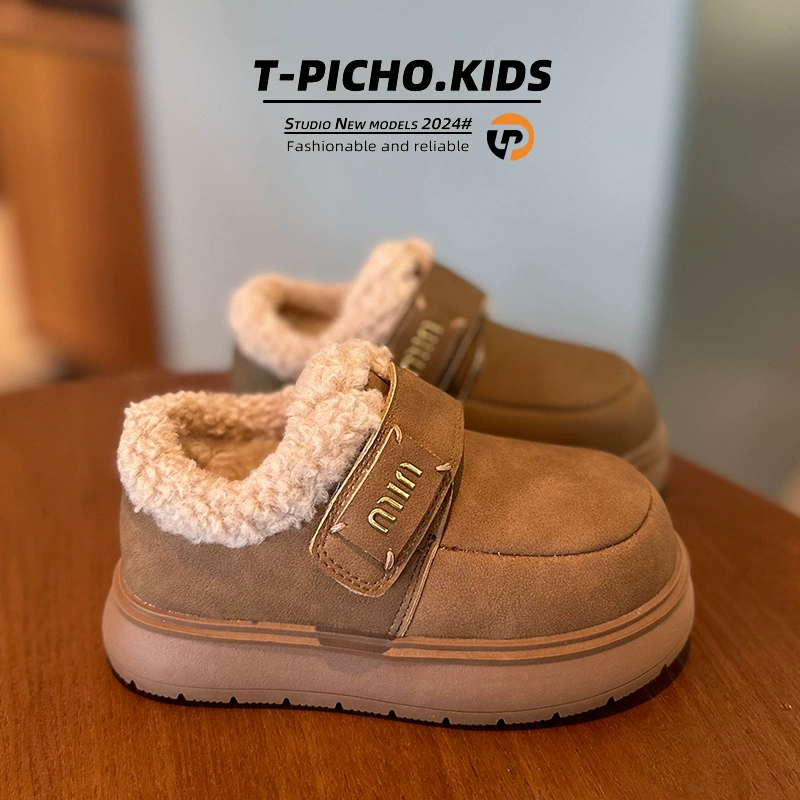 Зимние сапоги для детей 2024 новые женские волосатые липучки хлопковые туфли корейские дикие сапоги для девочек