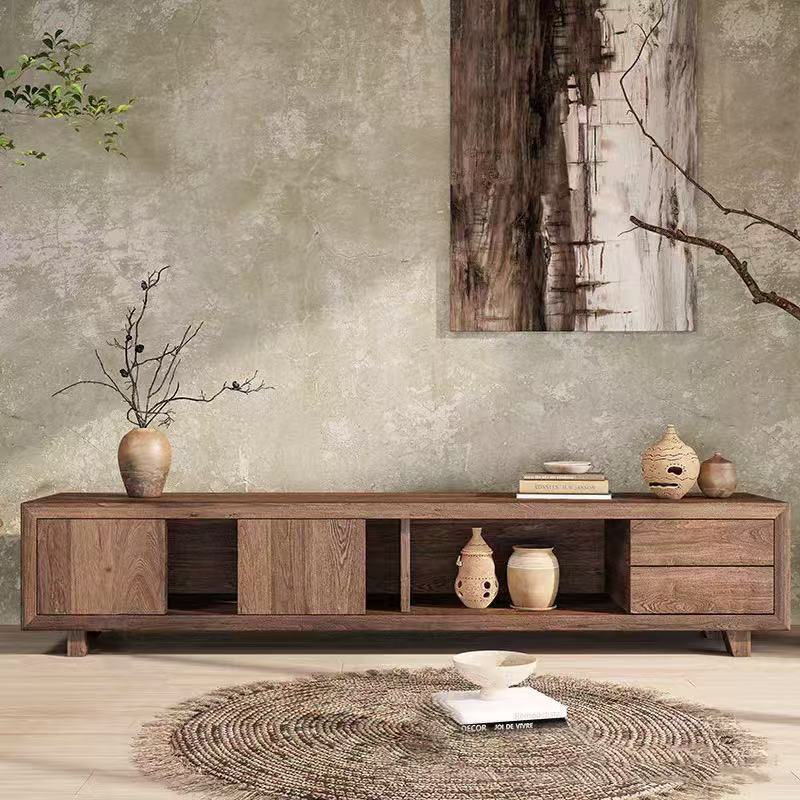 Wabi-Sabi Style Old Elm Wood Chest of Drawers Hotel B&B Wall-Mounted Tv Cabinet Home Living Room Low Cabinet Solid Wood Long Video Cabinet