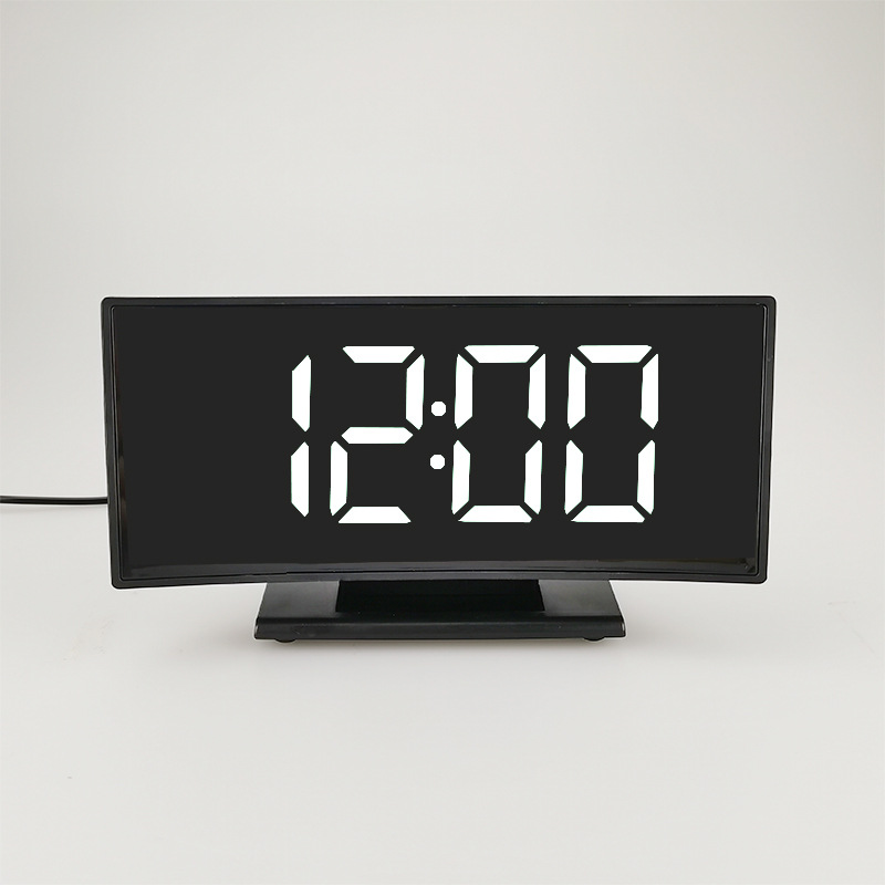 Factory spot large screen LED digital alarm clock display electronic clock fashion curved alarm clock
