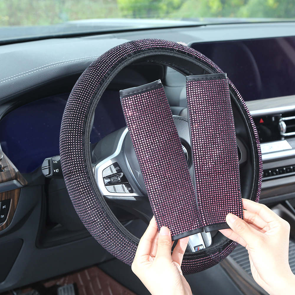 Full-diamond car steering wheel cover, dazzling rhinestone seatbelt shoulder pad, universal for all seasons, rearview mirror protective cover, wholesale