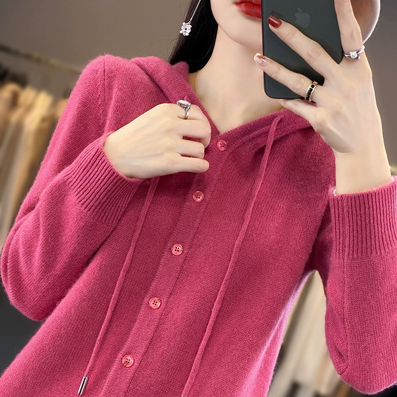 Осенний новый новый топ с капюшоном вязаный кардиган куртка женский свободный короткий свитер с толстовкой