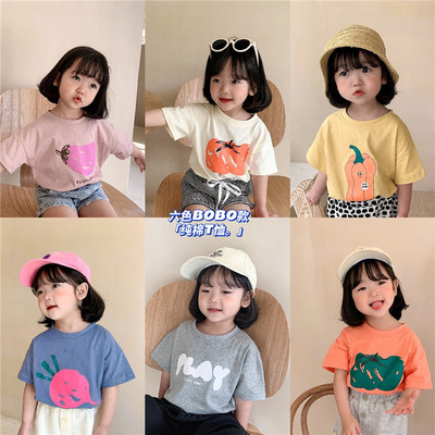 儿童短袖T恤 2021夏新款韩版女童洋气卡通水果系列女宝宝印花上衣