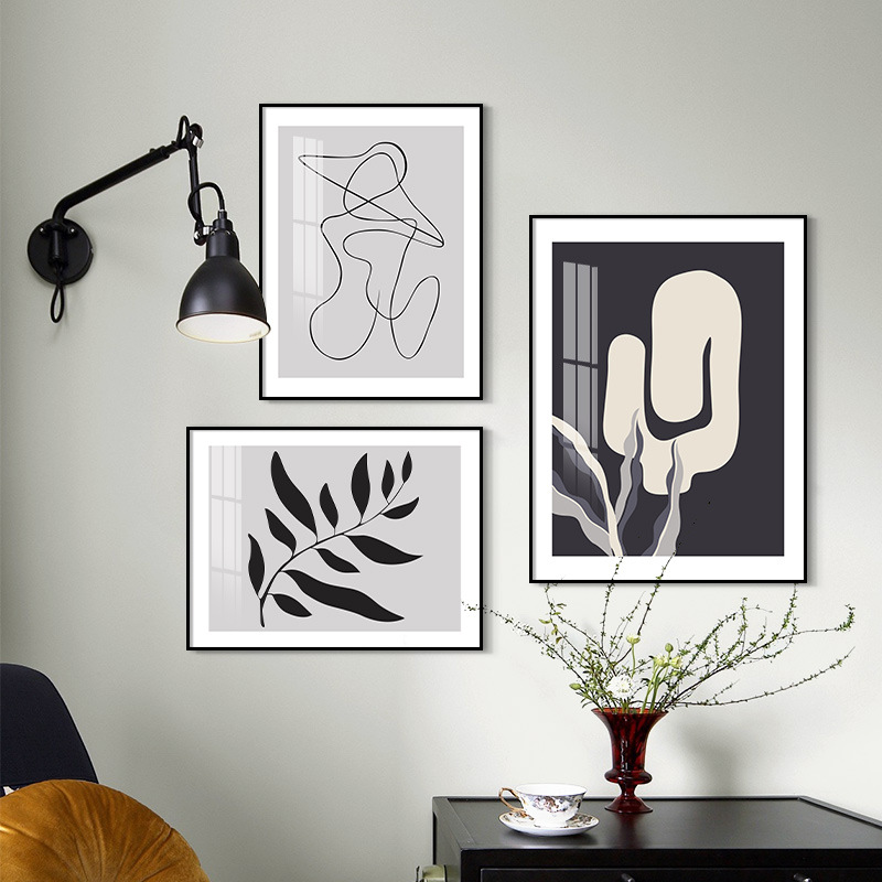 Nordic Style Living Room Combination Decorative Painting Niche Abstract Art Dining Room Bedroom Mural Simple Line Color Block Hanging Painting