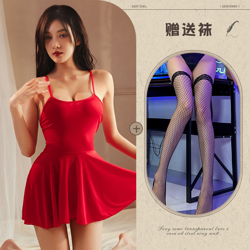 레드 + 블랙 망사 스타킹