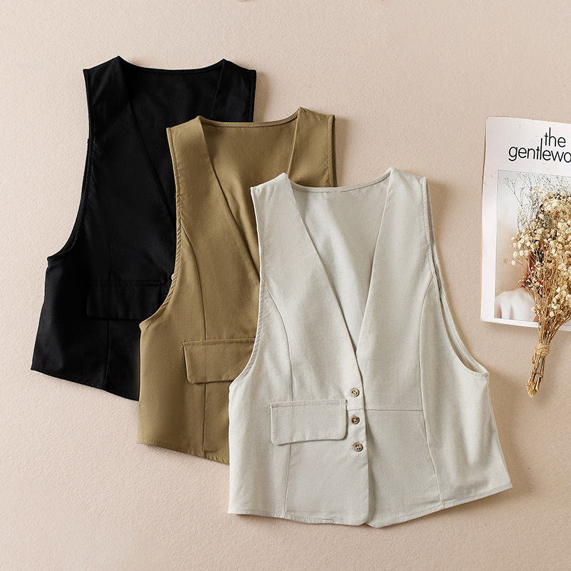 2024 Summer New Artistic Retro Linen Vest Women's Loose V-neck Sleeveless Cotton Linen Waistcoat