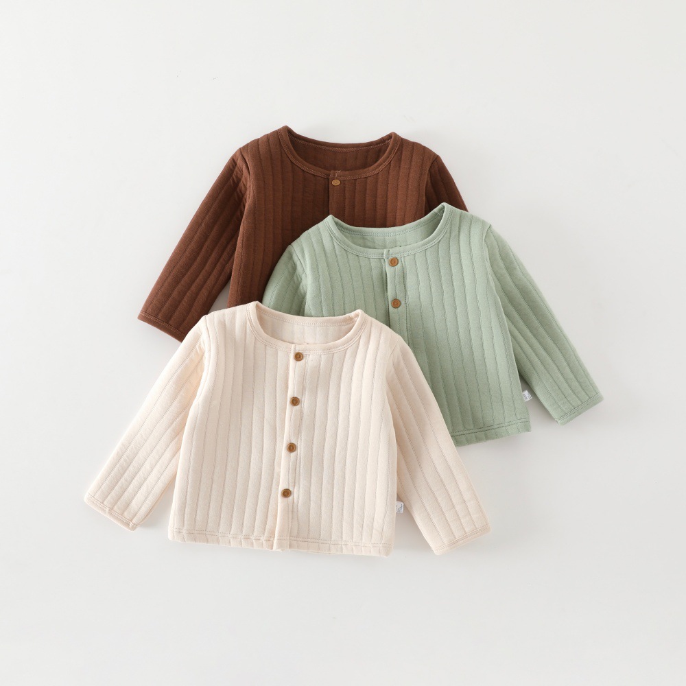 Children's tops, Class A pure cotton, autumn and winter three-layer warm children's long-sleeve cardigan, suitable for both boys and girls, can be worn as an outer layer