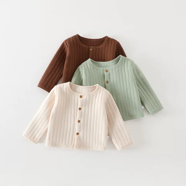 Children's tops, Class A pure cotton, autumn and winter three-layer warm children's long-sleeve cardigan, suitable for both boys and girls, can be worn as an outer layer