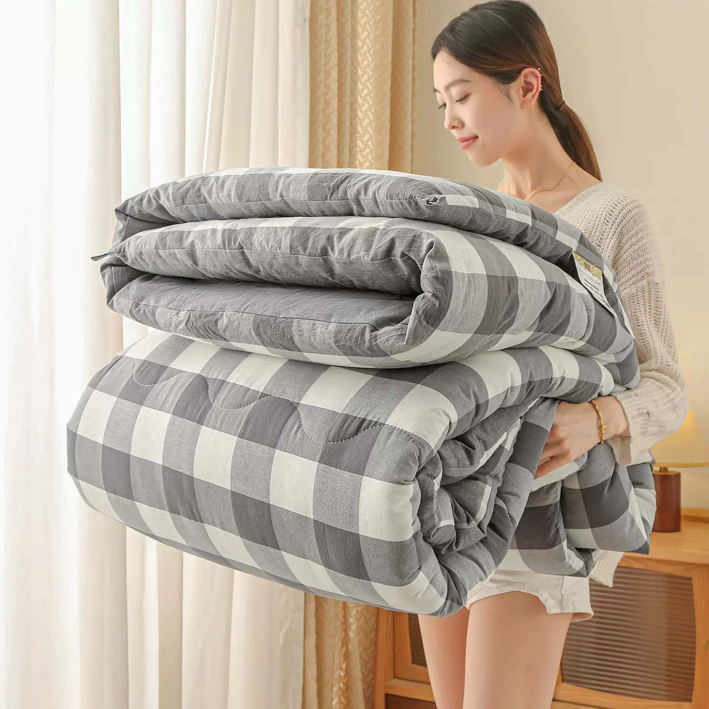 新款水洗棉被子日式无印风加厚保暖冬被春秋被纤维被学生宿舍被芯