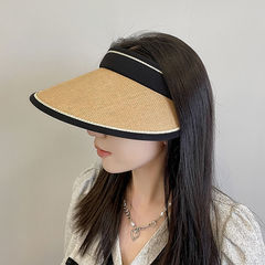 Empty top hat women's foldable raffia sun protection hat cycling face covering straw hat large brim sun protection UV hat wholesale