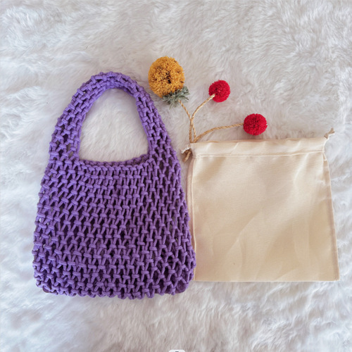 Cross-border straw woven bag cotton rope women's bag handmade woven bag handbag  Korean new style lazy style fishnet bag