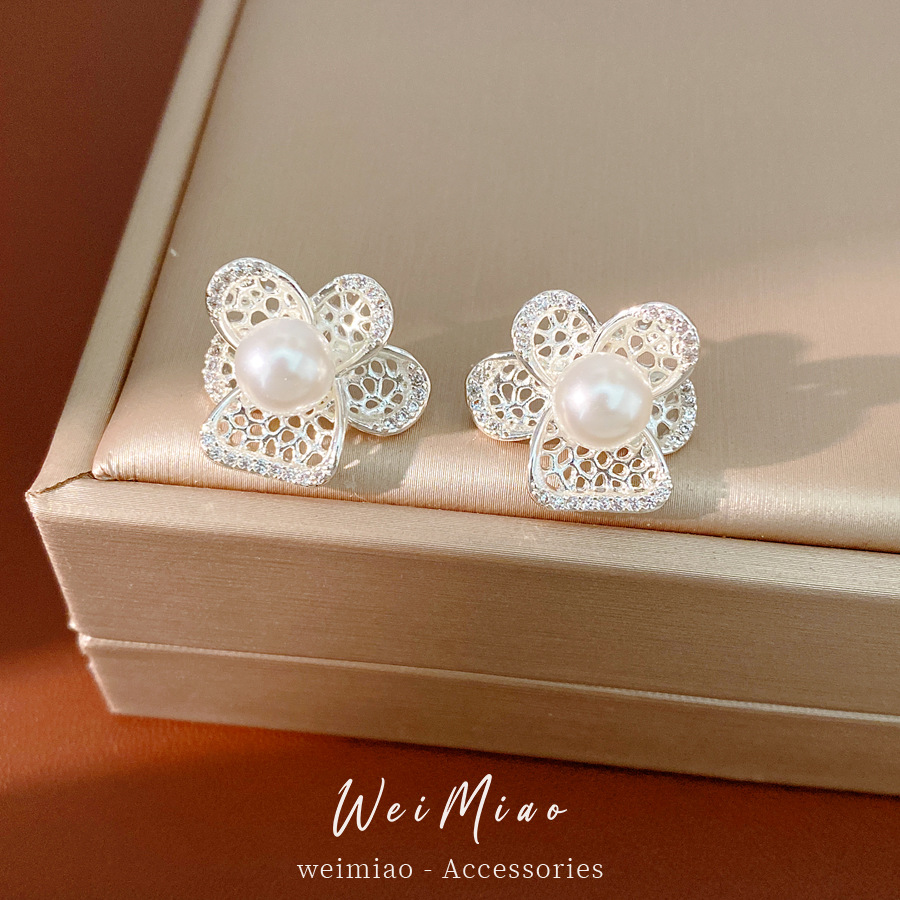 Agujas de plata, perlas de piedra hueca, perlas de flores, perlas de perlas image 4