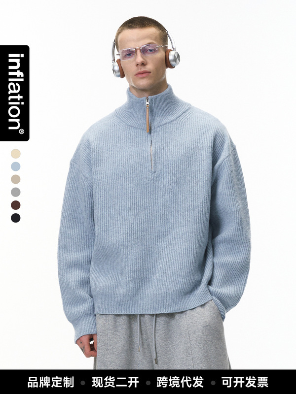 Jie Zhan Men's Clothing | Half-Zip Turtleneck Sweater 26 Autumn/Winter New Retro Street Style Old Money Vibe Relaxed and Lazy Top Jie Zhan Men's Clothing | Half-Zip Turtleneck Sweater 26 Autumn/Winter New Retro Street Style Old Money Vibe Relaxed and Lazy Top