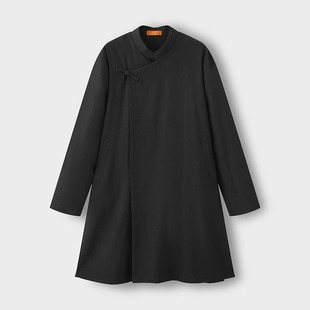 Mid-Length Tai Chi Suit Chinese Style Retro Cotton and Linen Buckle Diagonal Placket Long-Sleeved Chinese Style Jacket Taoist Clothing Layman's Clothing