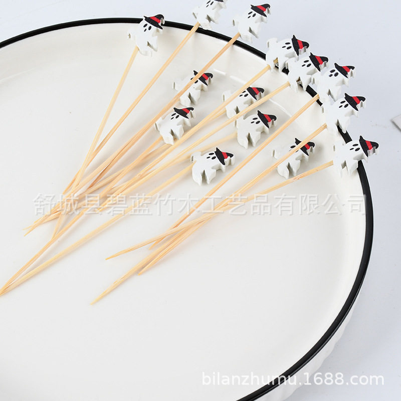 Spot al por mayor desechable stick de fruta Halloween estilo cráneo stick de bambú arte stick de fruta camellia