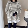Hit color stripe Mosaic False two sweater Autumn and winter Easy Lazy Exorcism T-shirts Sense of design knitting Sweater
