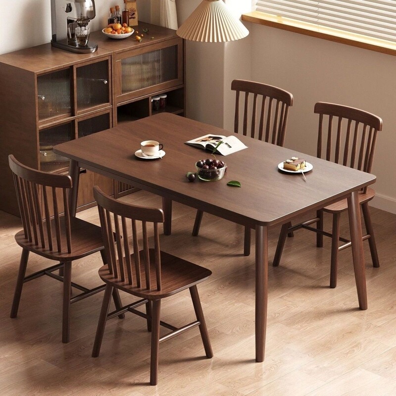 Nordic Solid Wood Dining Table Modern Household Simple Small Apartment Commercial Dining Table and Chair Set Long Table Leisure Chair with Backrest