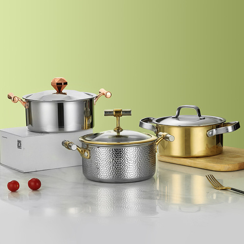 304 stainless steel hammered pattern single-person hot pot commercial induction cooker gas stove one pot per person large capacity single pot