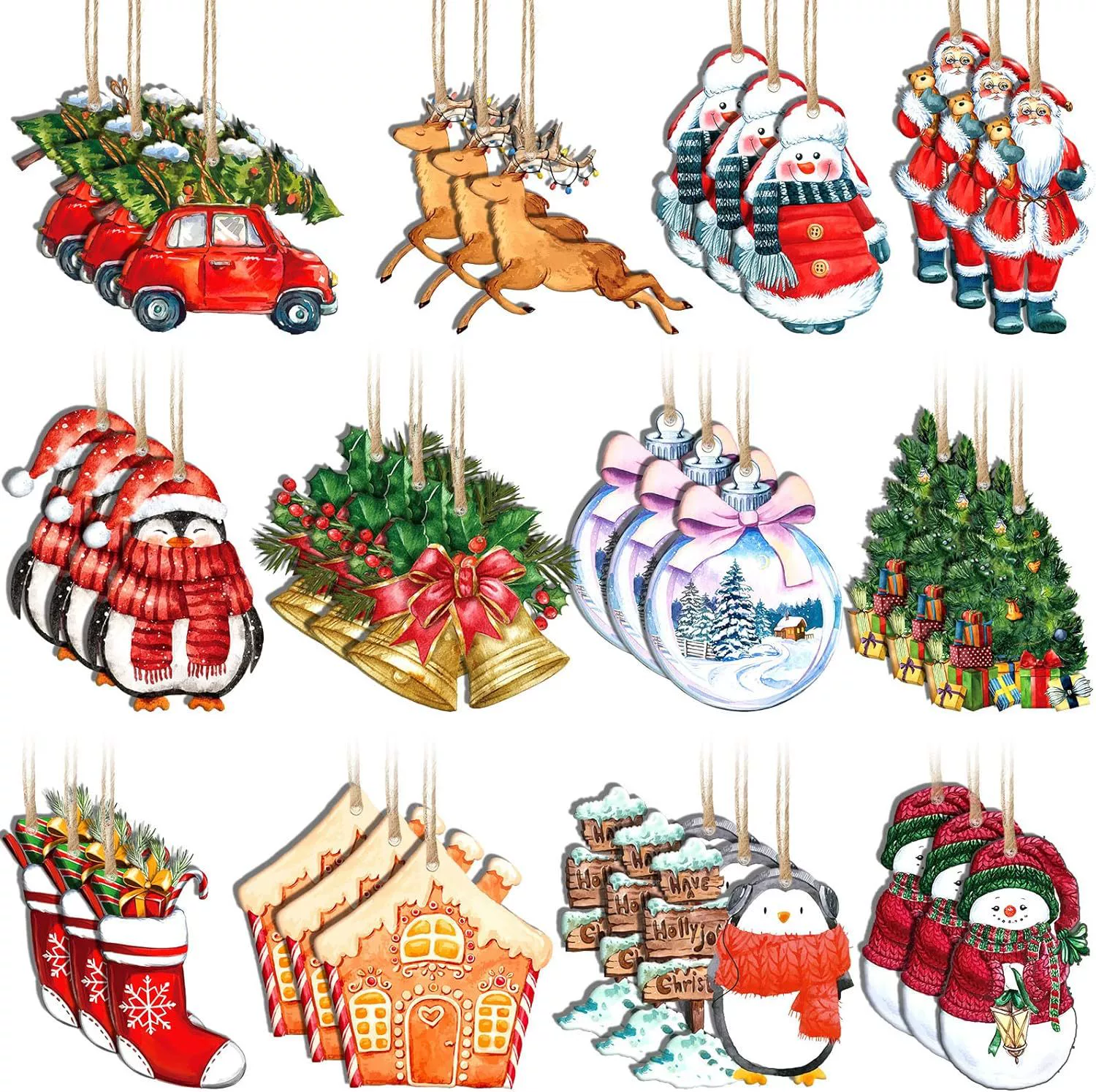 36 шт. Рождественский деревянный декоративный кулон елочные украшения снеговик Снежинка Санта фермерский дом вечеринка