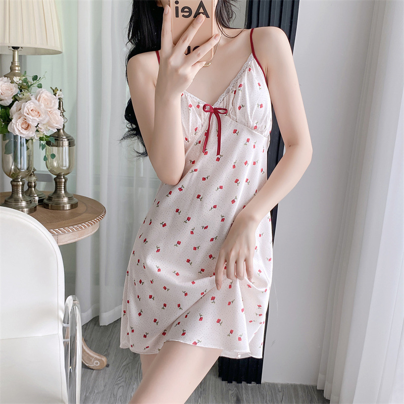 단조 실크 잠옷 - 레트로 로즈 프린트 스타일