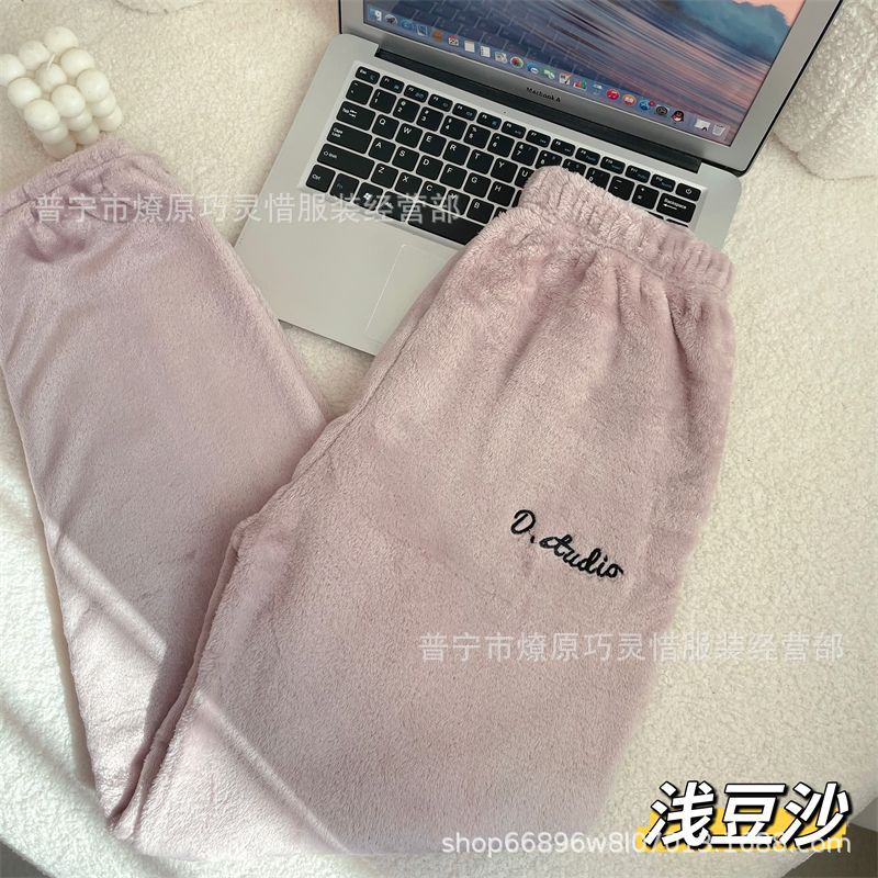 Pantalones de pijama de franela de coral de dibujos animados, pantalones de pijama de hombre, pantalones de invierno de otoño de mujer, pantalones caseros