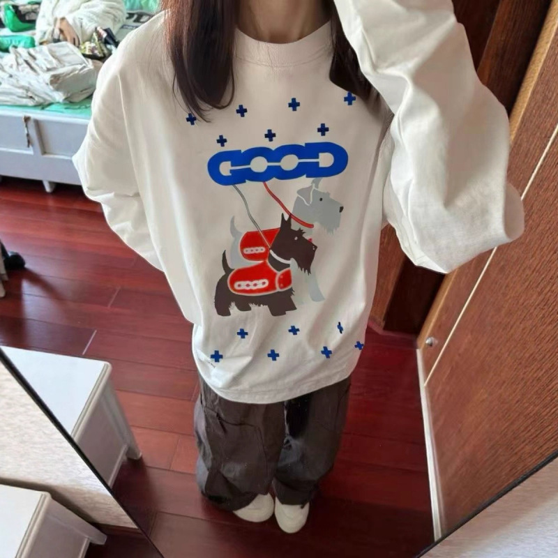 Plus-Size Pure Cotton Retro High Street Long-Sleeve T-Shirt for Women, American Style, Lazy Niche Versatile Couple Top Plus-Size Pure Cotton Retro High Street Long-Sleeve T-Shirt for Women, American Style, Lazy Niche Versatile Couple Top