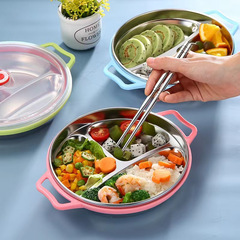 創意304不鏽鋼餐盤家用防摔兒童餐盒上班族學生飯盒防燙分格菜盤