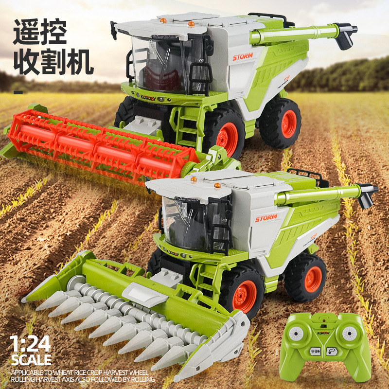 Cross-border remote control spray agricultural locomotive harvesting farmer's car tractor large engineering car lighting sound effect children's toys