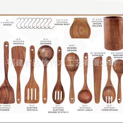 Juego de utensilios de cocina de madera de 10 piezas, juego de 5 piezas, cucharas de madera, espátulas, cucharas para sopa, espátulas de madera, herramientas de cocina, juego de utensilios de cocina, cubo de almacenamiento
