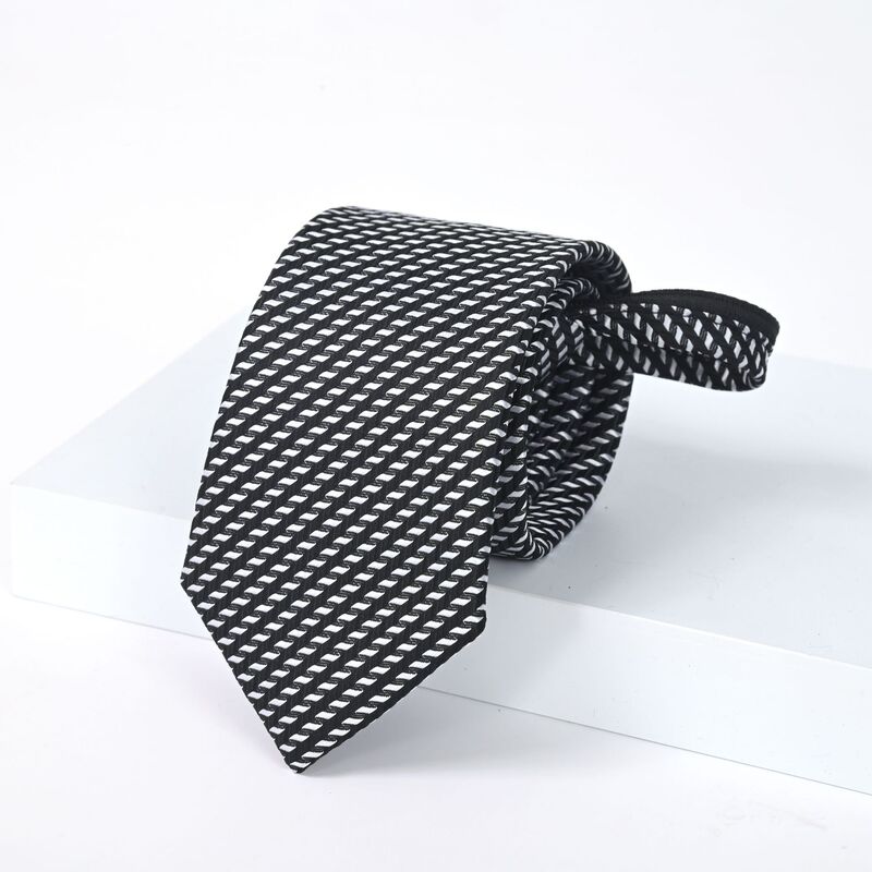 High-End Black and White Twill Zipper Tie Men's Business Knot-Free Suit Tie Accessible Luxury Normcore Style Workplace Gift