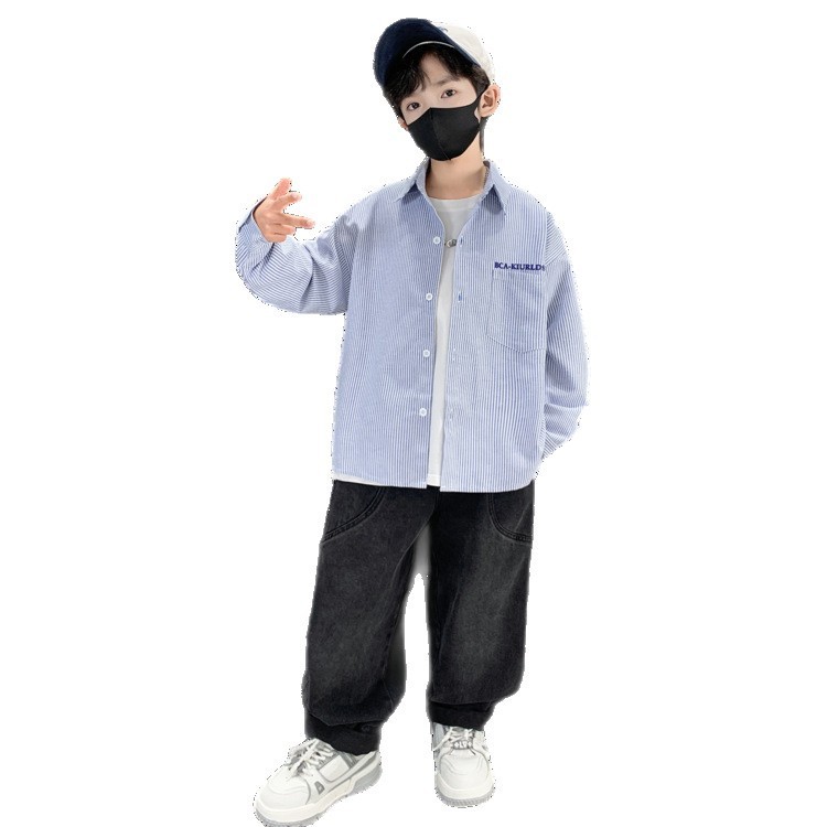 男童衬衫儿童蓝色衬衣2025童装新款长袖秋季上衣中大童装男孩衬衣|undefined