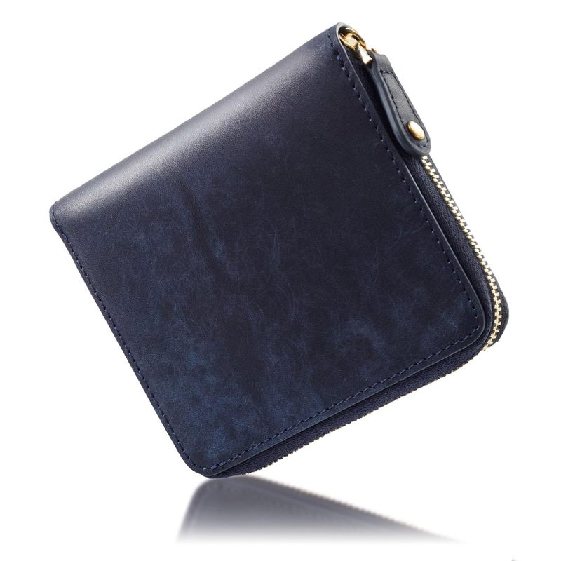 Japanese-Style Anti-Theft Horse Hip Leather Short Genuine Leather Wallet Custom Glossy Top Layer Cowhide Short Zipper Men's Wallet