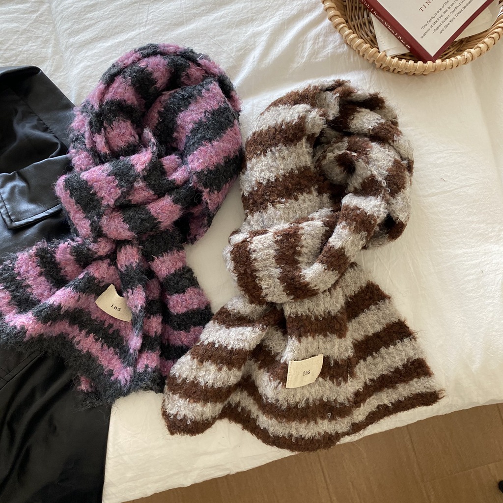 Gestreifter Strickschal Für Damen Und Herren Winter Luxus Warm_voghion.com