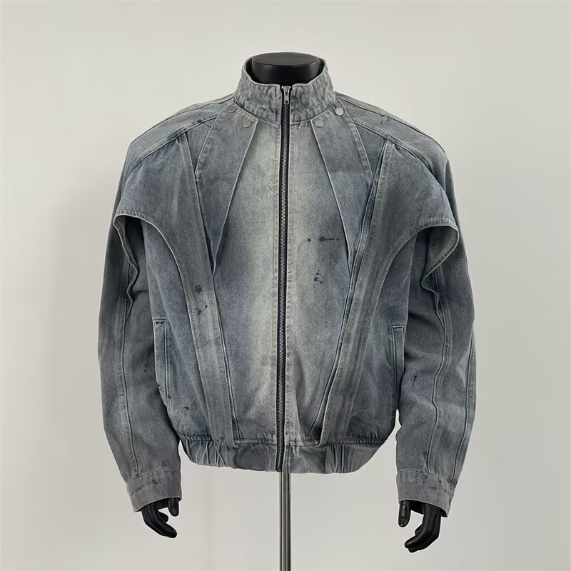Distressed Denim Jacket For Men Vintage Loose Workwear Style_voghion.com