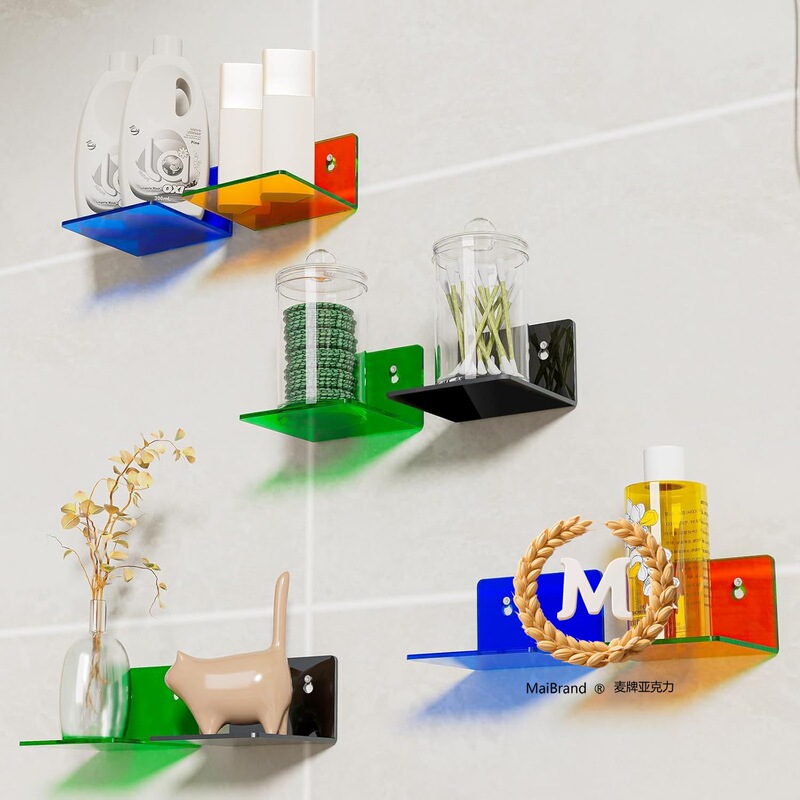 Acrylic Small Sticky Wall Shelf, Mini Floating Shelf, Acrylic Display Stand, Popular Character Edge, Plant