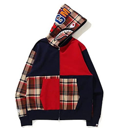 BAPE Shark Hoodie Jacket Full Zip Checkered Patchwork Multicolor