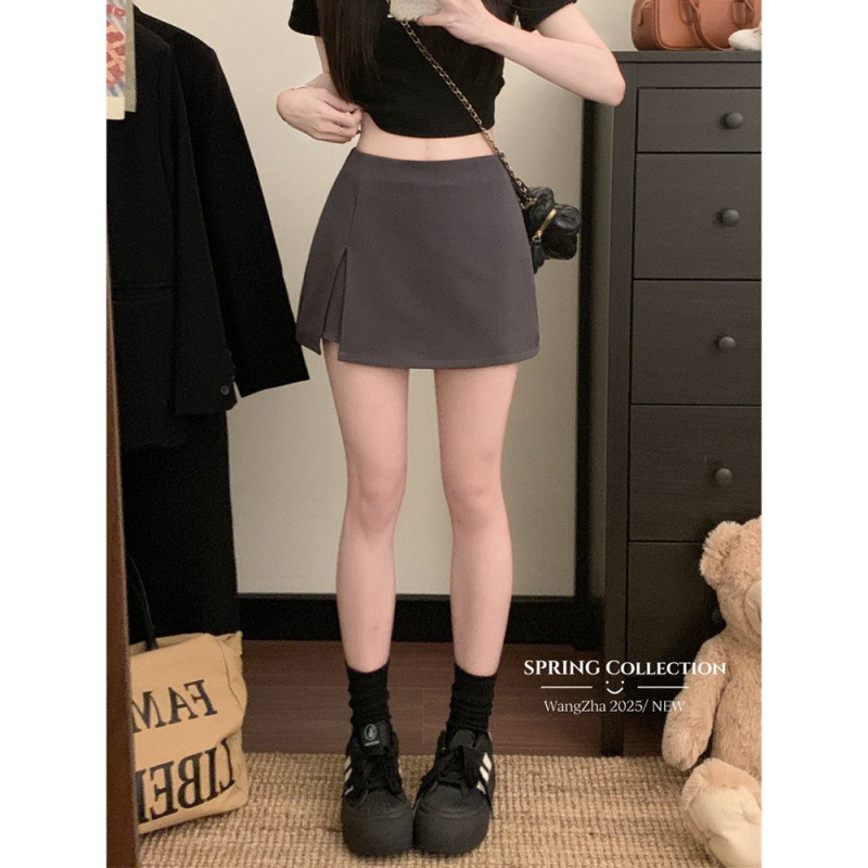 Spice Girls Black Side Split Skirt Women's Spring High Waist Slimming A- line Skirt All-match Hip Anti-slip Short Skirt Spice Girls Black Side Split Skirt Women's Spring High Waist Slimming A- line Skirt All-match Hip Anti-slip Short Skirt
