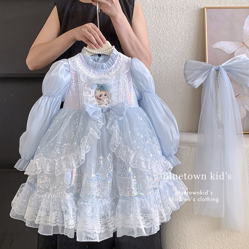 Spring 2026 Girls' Elsa Princess Dress Lolita Puff Dress Frozen Elsa Birthday Dress Skirt Spring 2026 Girls' Elsa Princess Dress Lolita Puff Dress Frozen Elsa Birthday Dress Skirt