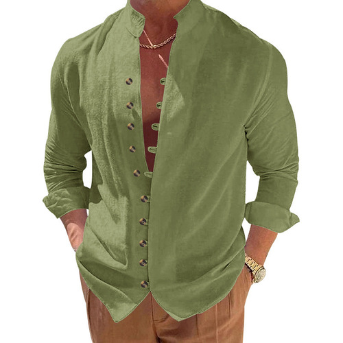 2025 Autumn Amazon Independent Store Button-down Men's Retro Linen Casual Loose Long-sleeve Shirt