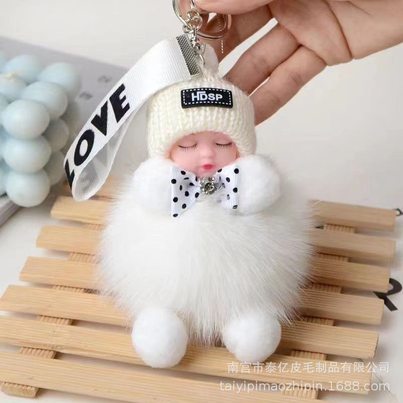かわいいキツネの毛皮の睡眠人形ペンダント毛玉装飾バッグキーホルダーアクセサリーぬいぐるみペンダントカップルギフト|undefined