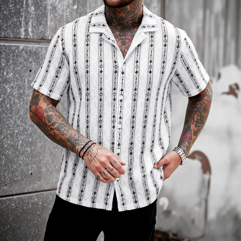 2026 Summer New Cross-Border European Size Knitted Crochet Men's Shirt Beach Vacation Casual Top Men's Clothing 2026 Summer New Cross-Border European Size Knitted Crochet Men's Shirt Beach Vacation Casual Top Men's Clothing