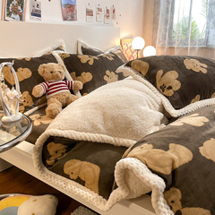 Thickened milk velvet bed four-piece set, lamb velvet children's quilt cover, winter coral flannel bedding plus velvet sheets