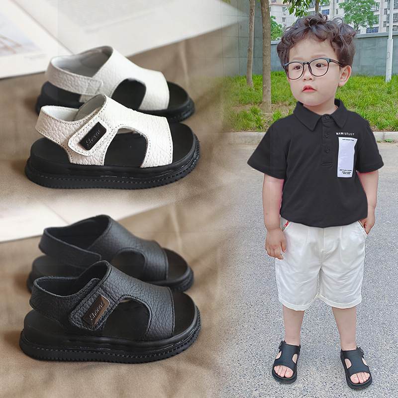 Children's Sandals Baby Men's 2024 New Summer Soft Sole Anti-Slip Children's Leather Toddler Baby Sandals Women